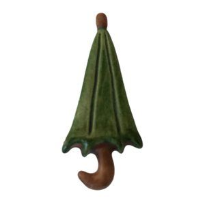 Vintage Green Brown Ceramic Umbrella Unique Brooch